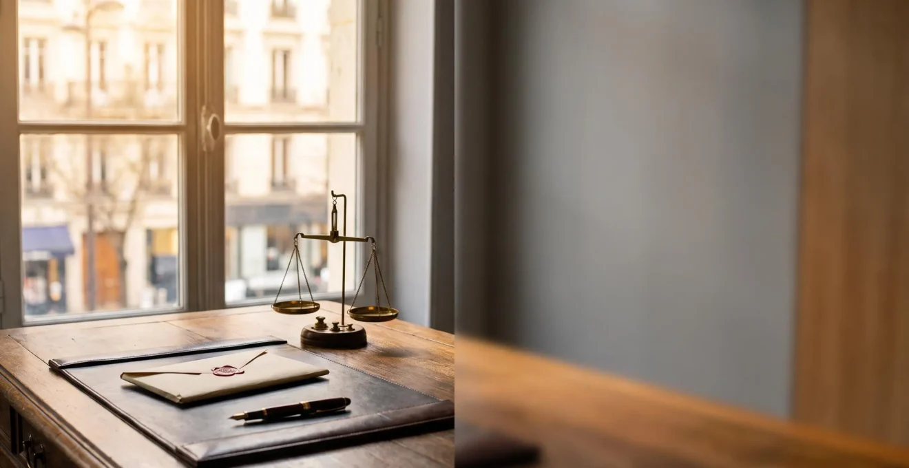 Bureau de notaire francais avec stylo de cérémonie et sceau de cire symbolisant la redaction d'un testament valide et protege